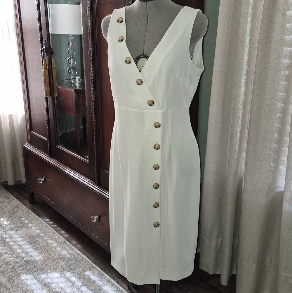 ANTONIO MELANI White Sleeveless Faux Button Down Midi Dress Size 8